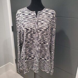 Evelyn & Arthur Black & White Silk Knit Button Down Cardigan Sweater  L/XL